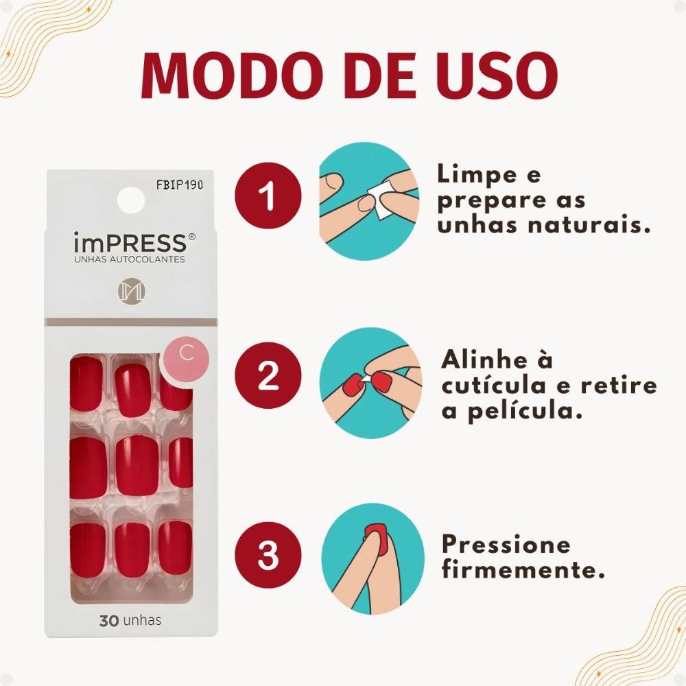 Unhas Autocolantes Kiss New York Quadrado Curto Call My Ag Fbip190 Vermelho 6