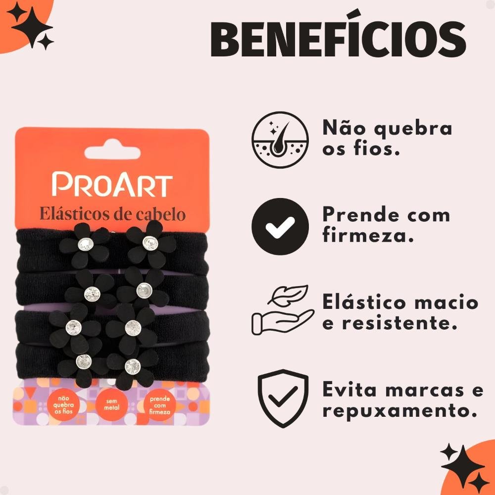 Elásticos De Cabelo Proat Flor Cor Preto Ec11b Preto 3