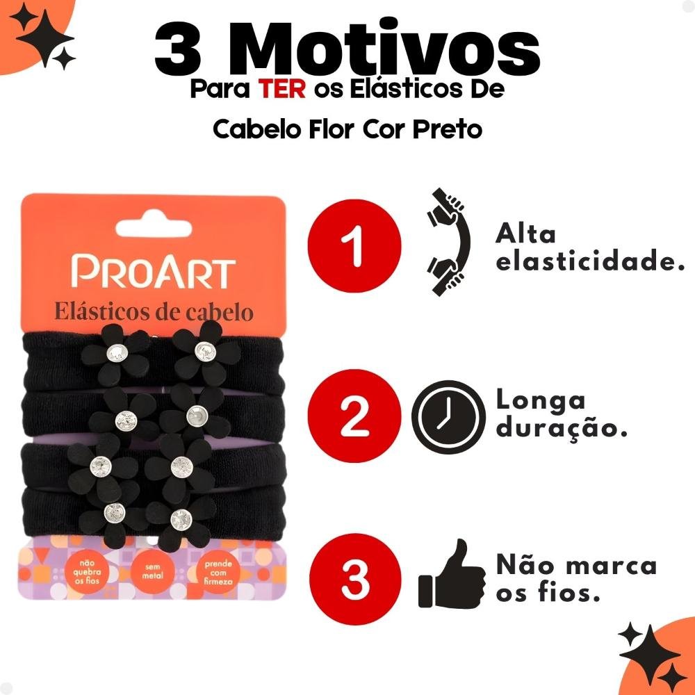 Elásticos De Cabelo Proat Flor Cor Preto Ec11b Preto 8