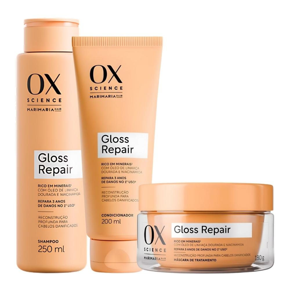 Kit Ox Science Mari Maria Hair Gloss Repair: Shampoo 250ml, Condicionador 200ml e Máscara De Tratamento 180g