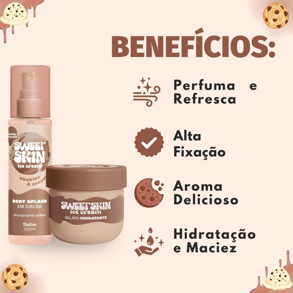 Kit Dailus Sweet Skin Ice Cream Cookies e Cream: Body Splash e Hidratante Corporal 200ml ÚNICO 2