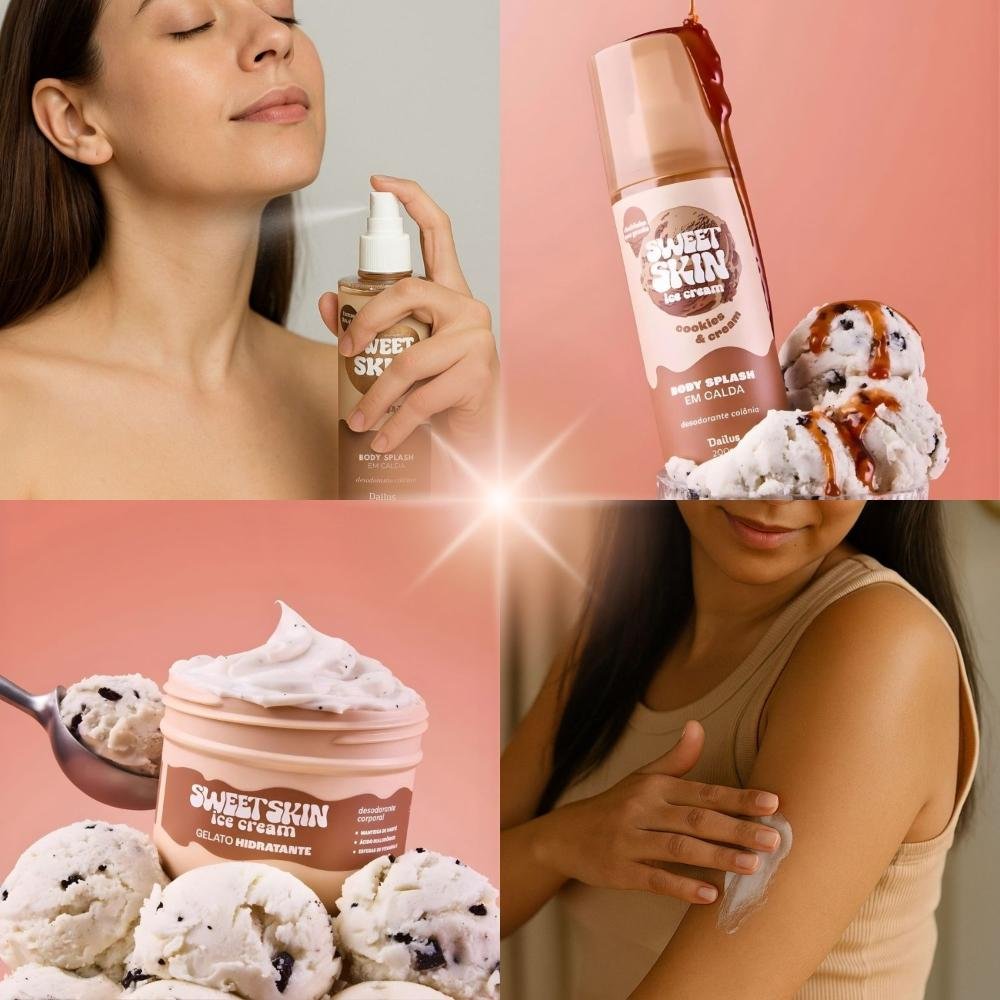Kit Dailus Sweet Skin Ice Cream Cookies e Cream: Body Splash e Hidratante Corporal 200ml ÚNICO 3