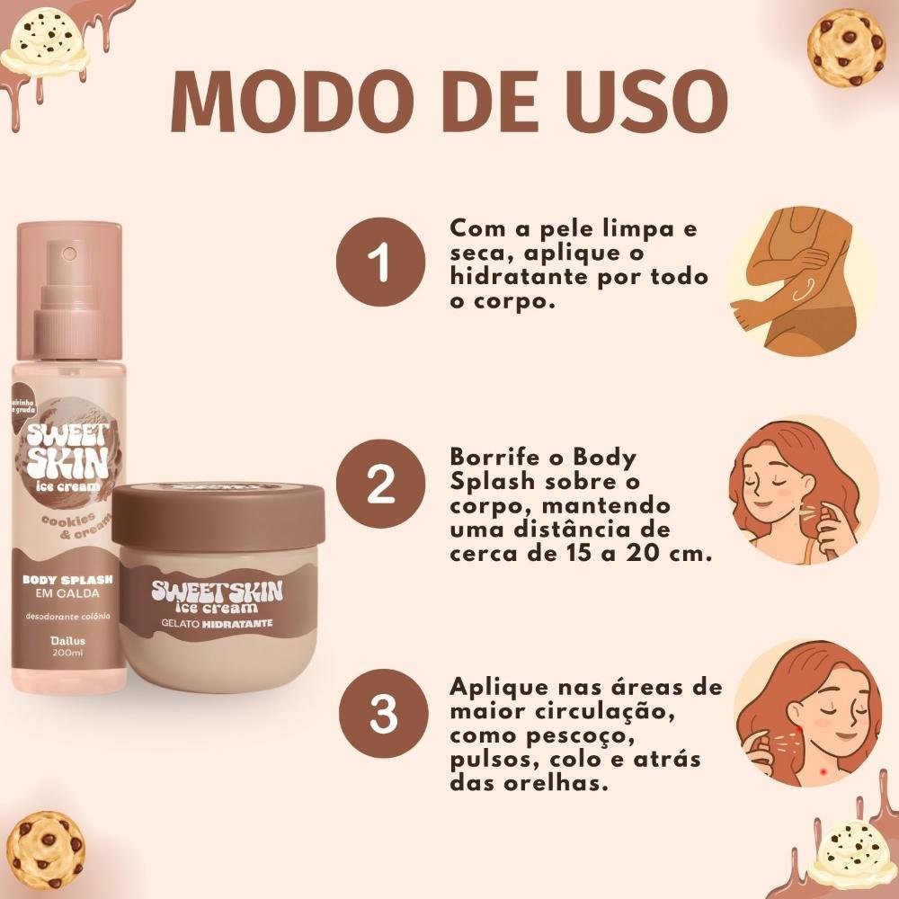 Kit Dailus Sweet Skin Ice Cream Cookies e Cream: Body Splash e Hidratante Corporal 200ml ÚNICO 5