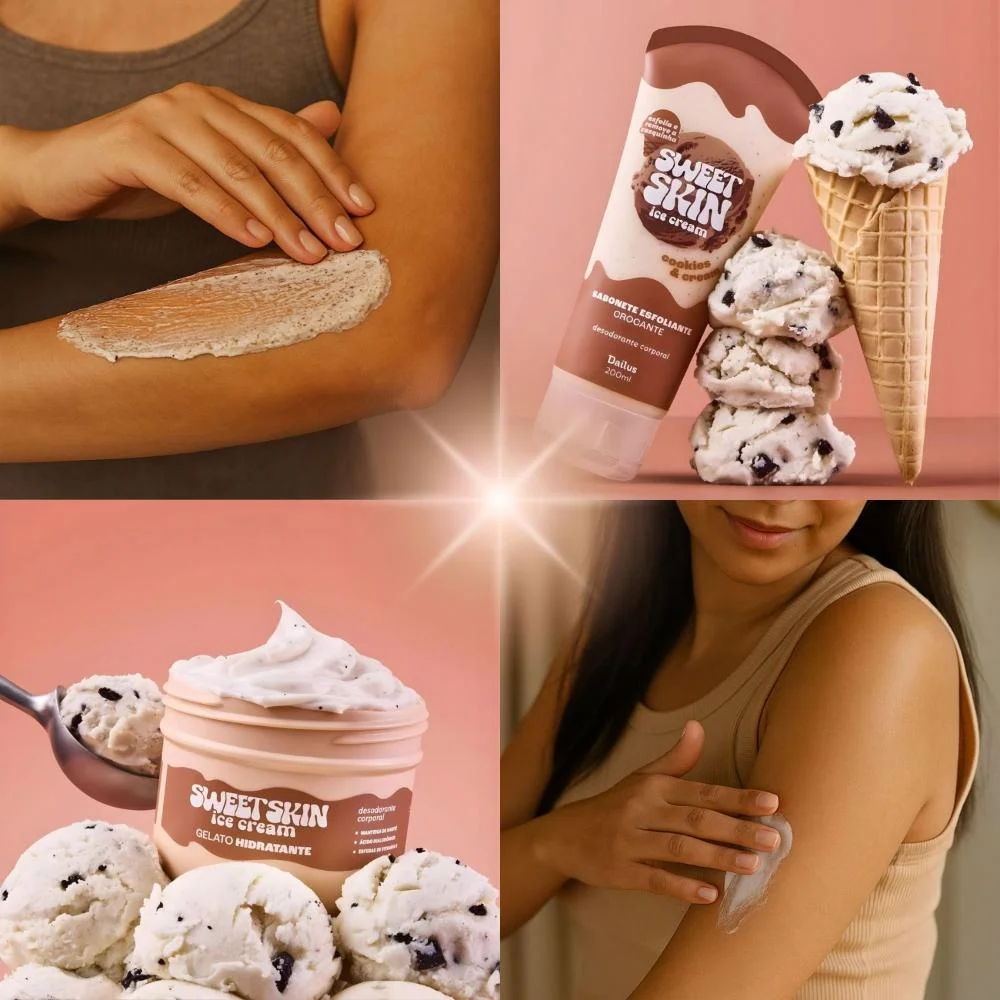 Kit Dailus Sweet Skin Ice Cream Cookies e Cream: Sabonete Esfoliante e Hidratante Corporal 200ml ÚNICO 3