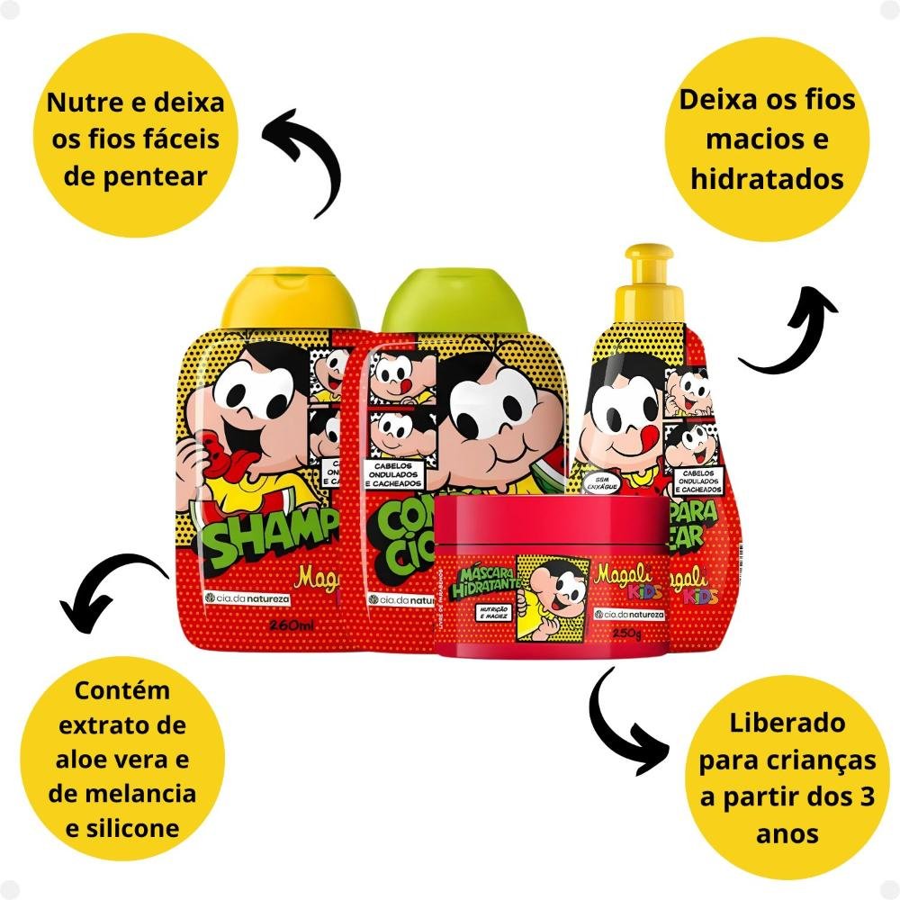 Kit Cia da Natureza Magali Kids Cabelos Ondulados e Cacheados: Shampoo, Condicionador, Máscara e Creme Para Pentear ÚNICO 2