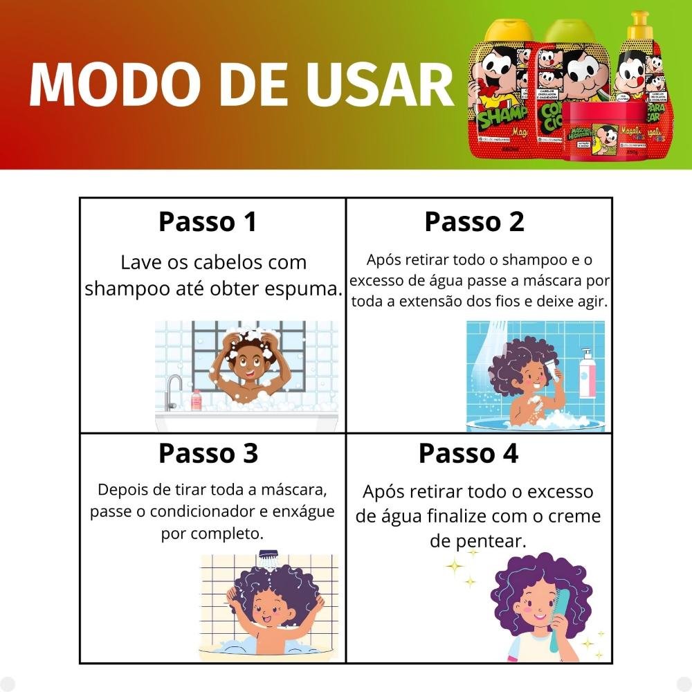 Kit Cia da Natureza Magali Kids Cabelos Ondulados e Cacheados: Shampoo, Condicionador, Máscara e Creme Para Pentear ÚNICO 7