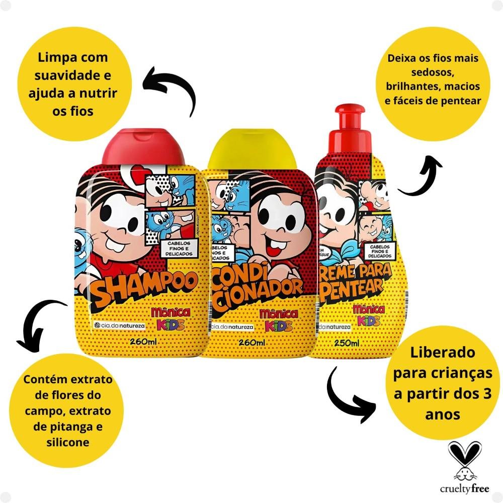Kit Cia da Natureza Mônica Kids Cabelos Finos e Delicados: Shampoo, Condicionador e Creme Para Pentear ÚNICO 2