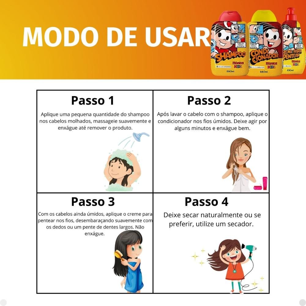 Kit Cia da Natureza Mônica Kids Cabelos Finos e Delicados: Shampoo, Condicionador e Creme Para Pentear ÚNICO 6
