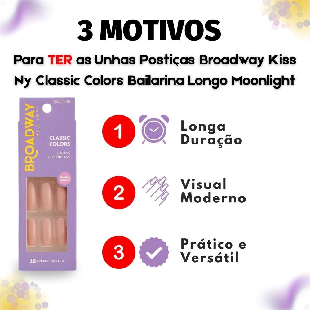 Unhas Postiças Broadway Kiss Ny Classic Colors Bailarina Longo Moonlight Bc013b Rosa 4