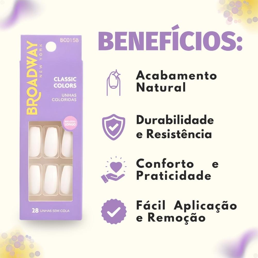 Unhas Postiças Broadway Kiss Ny Classic Colors Bailarina Longo Denim Bco15b Branco 2