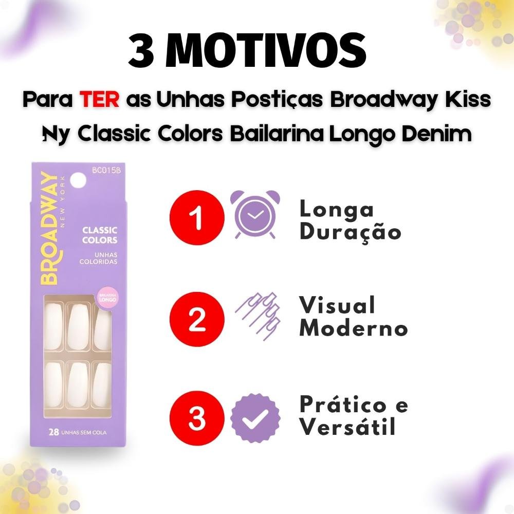 Unhas Postiças Broadway Kiss Ny Classic Colors Bailarina Longo Denim Bco15b Branco 4