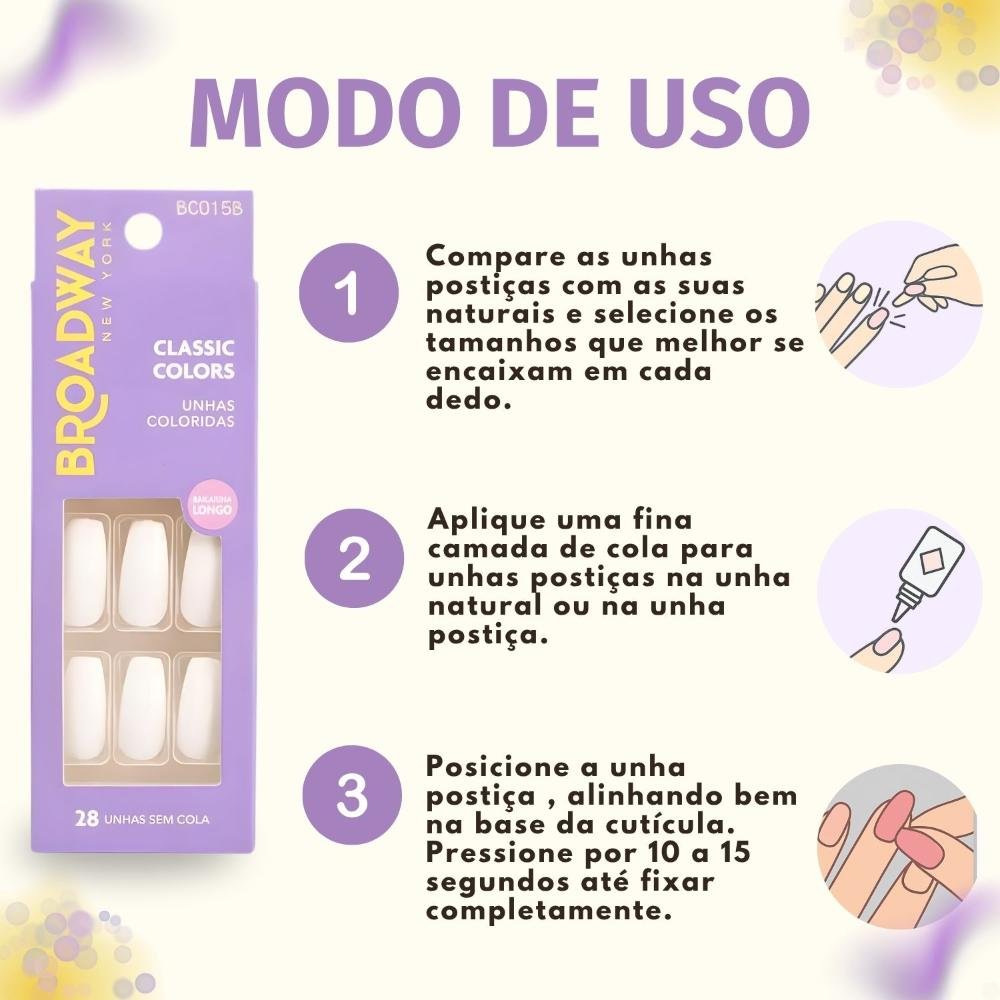 Unhas Postiças Broadway Kiss Ny Classic Colors Bailarina Longo Denim Bco15b Branco 5