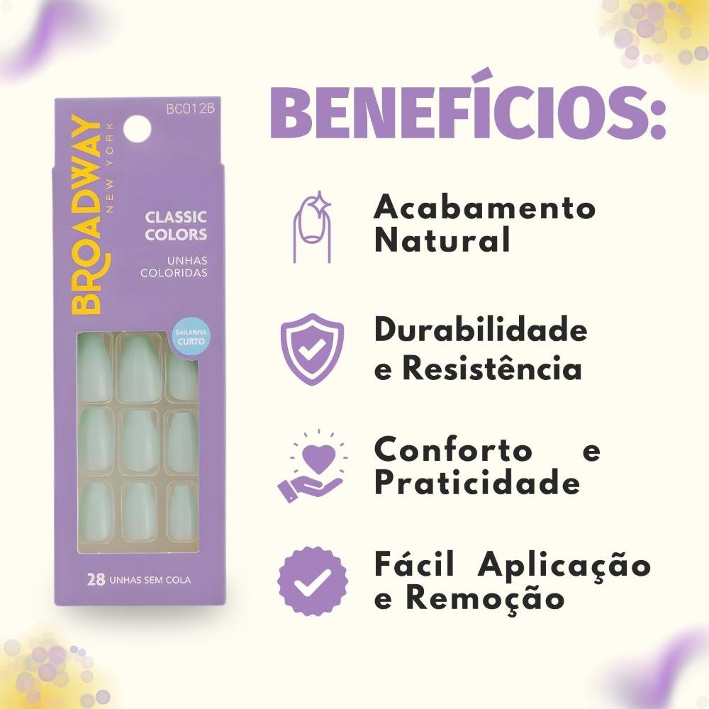 Unhas Postiças Broadway Kiss Ny Classic Colors Bailarina Curto Bordeaux bco12b Verde 2