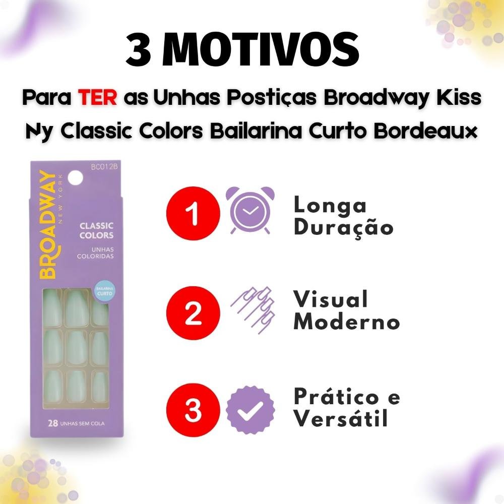 Unhas Postiças Broadway Kiss Ny Classic Colors Bailarina Curto Bordeaux bco12b Verde 4