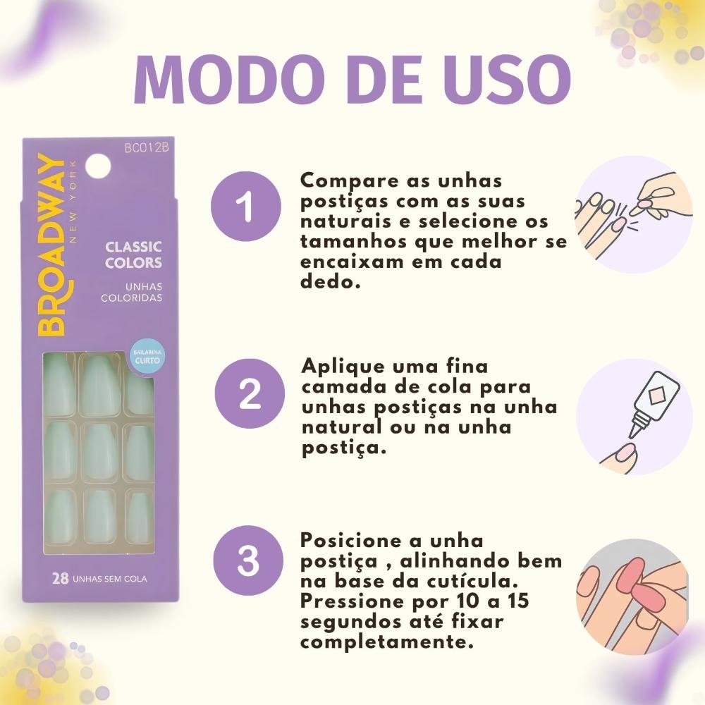 Unhas Postiças Broadway Kiss Ny Classic Colors Bailarina Curto Bordeaux bco12b Verde 5