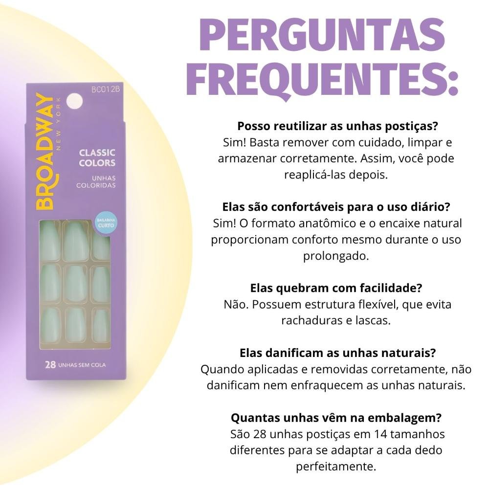 Unhas Postiças Broadway Kiss Ny Classic Colors Bailarina Curto Bordeaux bco12b Verde 6