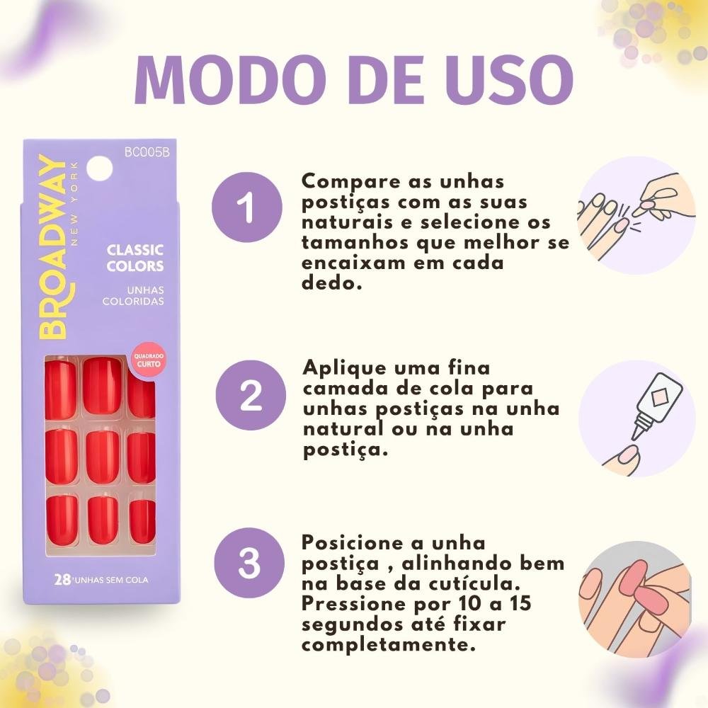 Unhas Postiças Broadway Kiss Ny Classic Colors Quadrado Curto Vintage Bco05b Vermelho 5