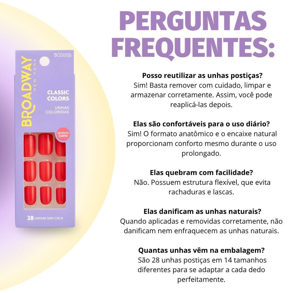 Unhas Postiças Broadway Kiss Ny Classic Colors Quadrado Curto Vintage Bco05b Vermelho 6