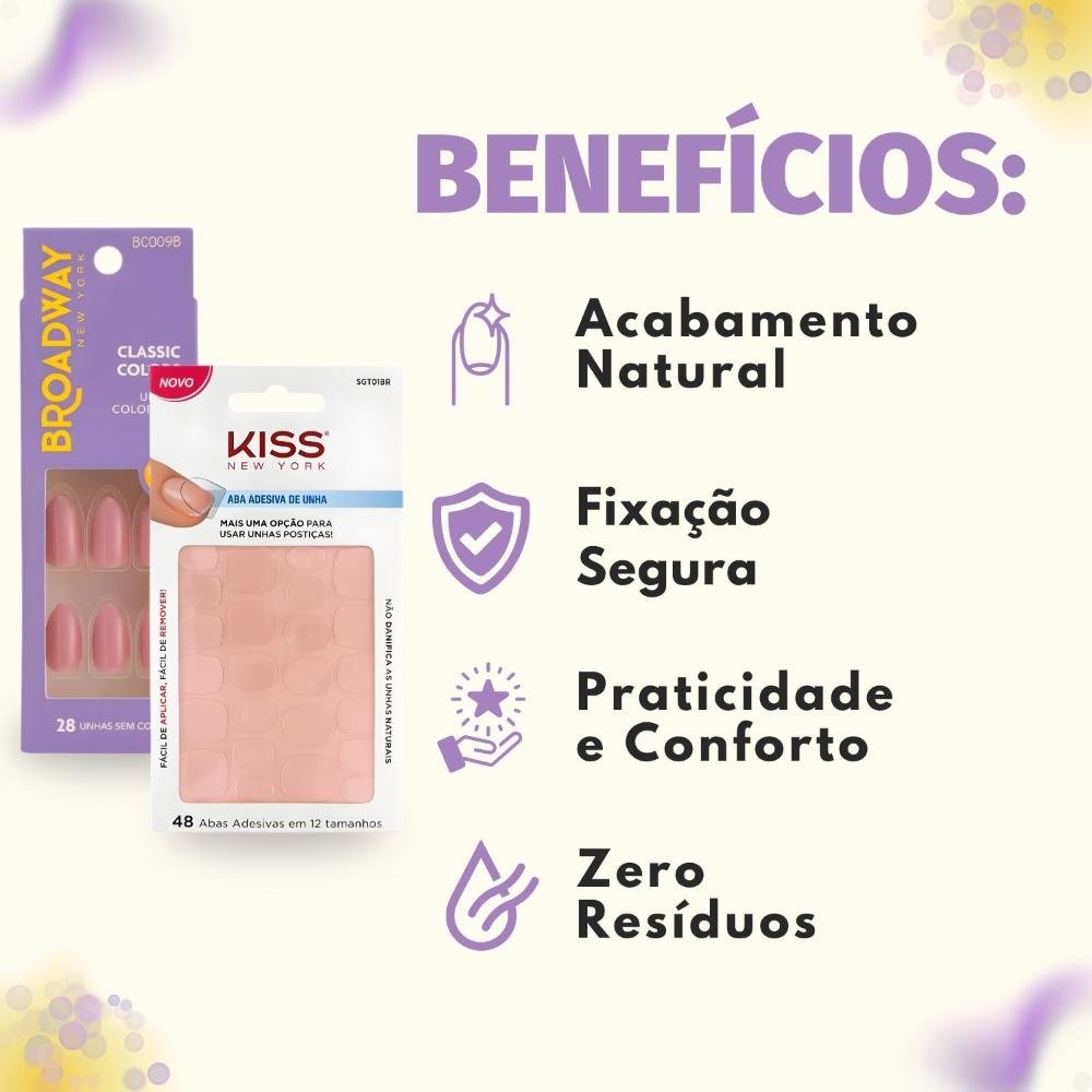 Kit Kiss New York: Unhas Postiças Stiletto Médio Forest e Abas Adesivas De Unhas ÚNICO 2