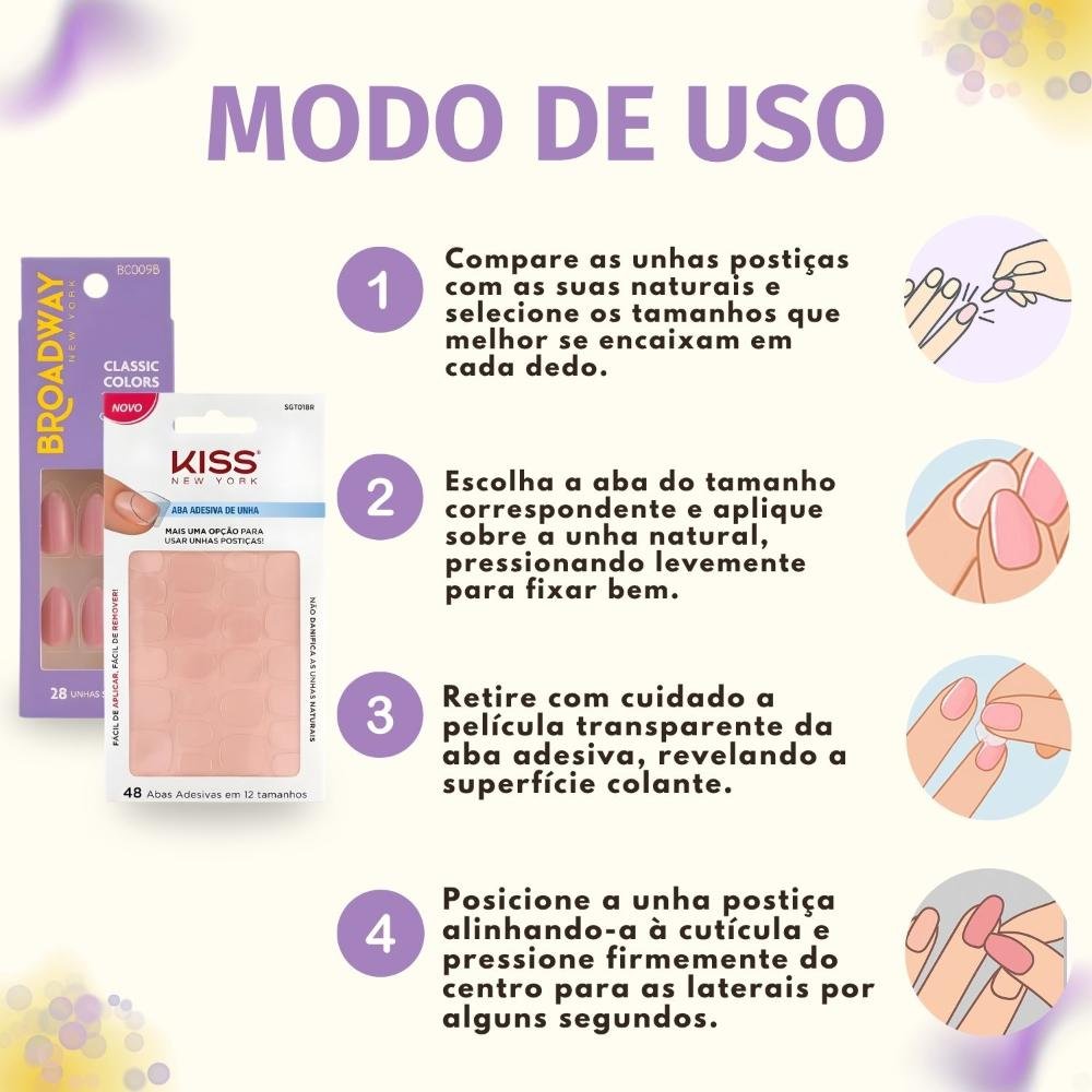 Kit Kiss New York: Unhas Postiças Stiletto Médio Forest e Abas Adesivas De Unhas ÚNICO 6