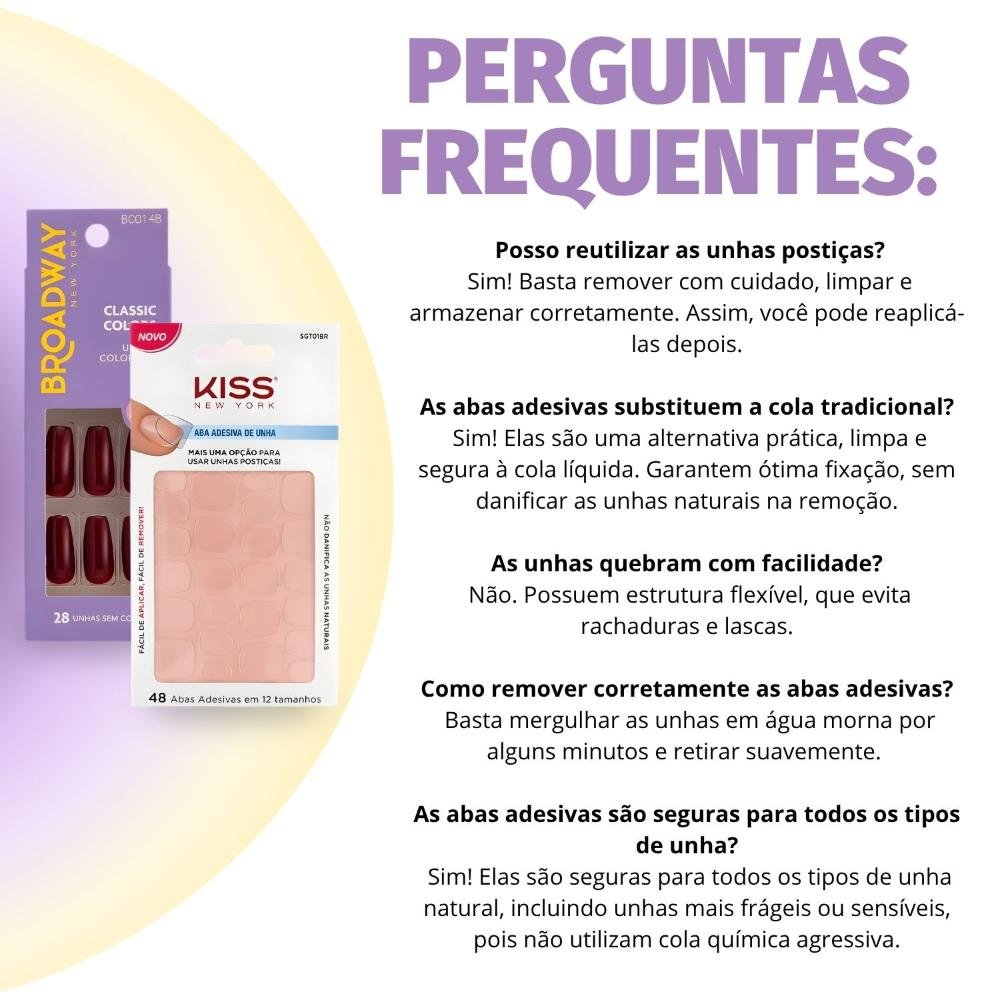 Kit Kiss New York: Unhas Postiças Bailarina Longo Lavender e Abas Adesivas Unhas ÚNICO 7