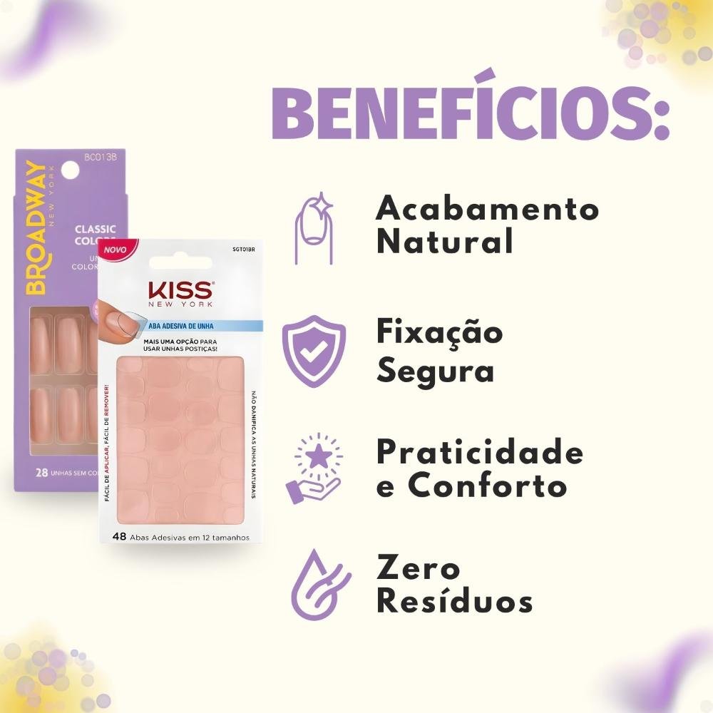 Kit Kiss New York: Unhas Postiças Bailarina Longo Moonlight e Abas Adesivas De Unhas ÚNICO 2