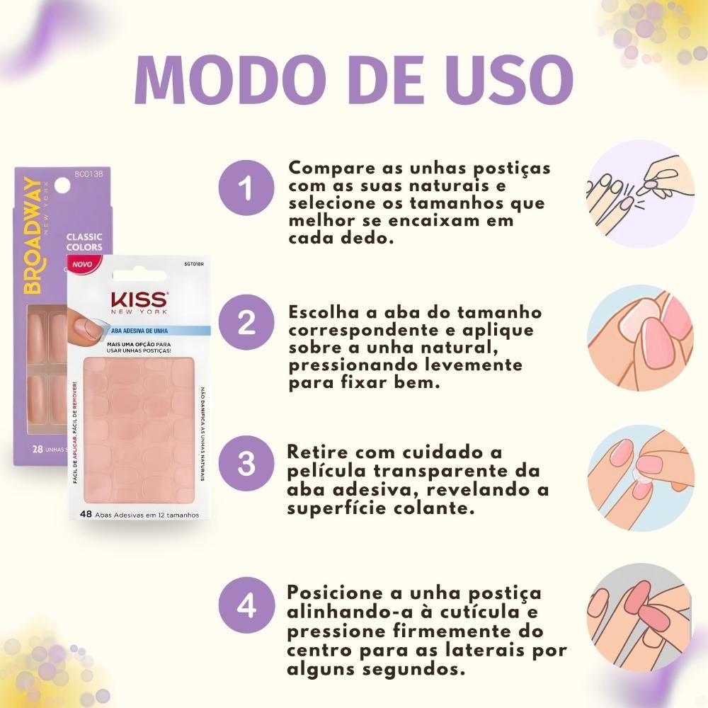 Kit Kiss New York: Unhas Postiças Bailarina Longo Moonlight e Abas Adesivas De Unhas ÚNICO 6
