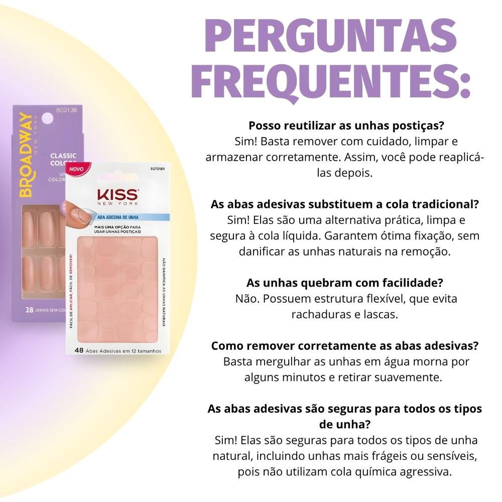 Kit Kiss New York: Unhas Postiças Bailarina Longo Moonlight e Abas Adesivas De Unhas ÚNICO 7