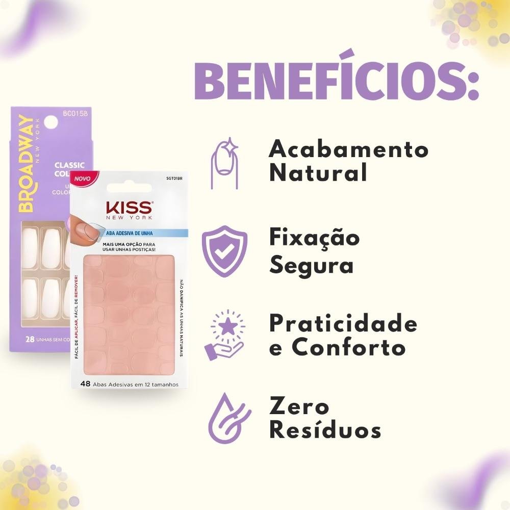 Kit Kiss New York: Unhas Postiças Bailarina Longo Denim e Abas Adesivas De Unhas ÚNICO 2