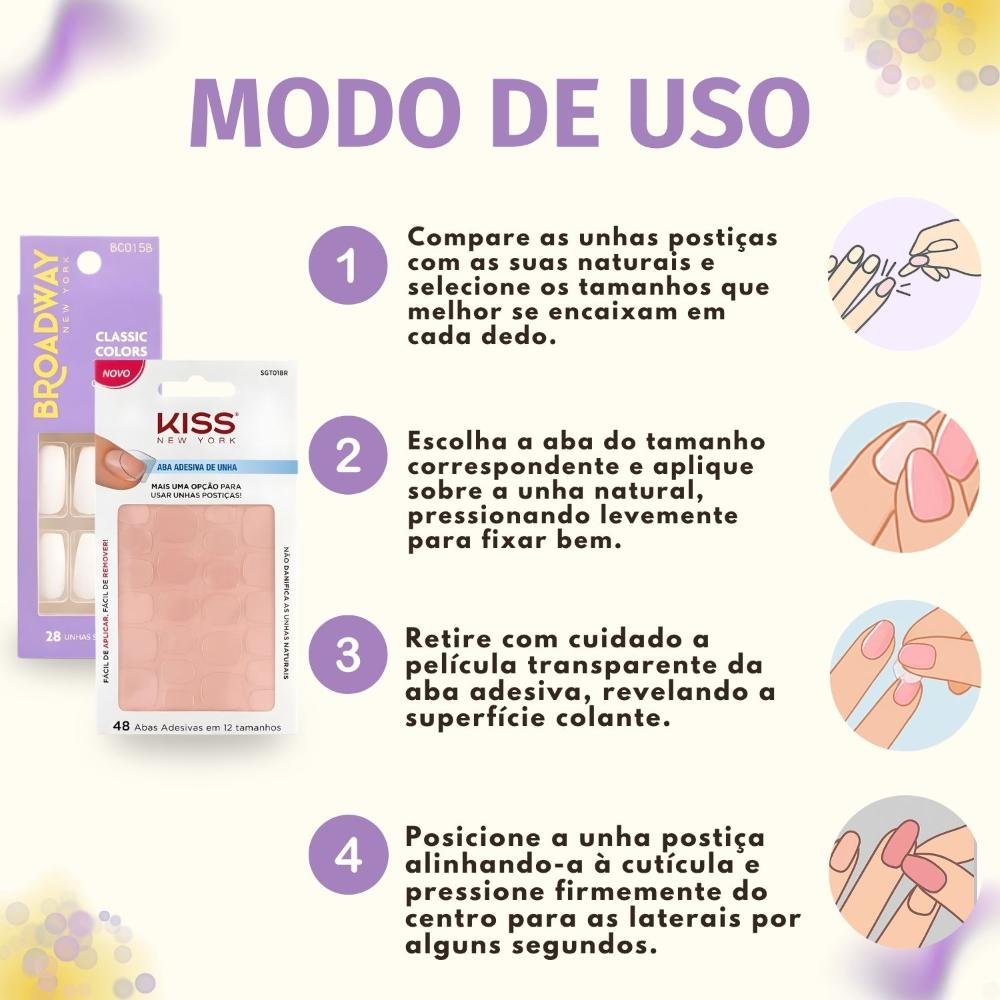 Kit Kiss New York: Unhas Postiças Bailarina Longo Denim e Abas Adesivas De Unhas ÚNICO 6
