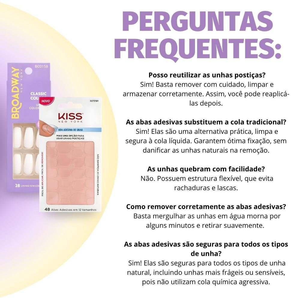 Kit Kiss New York: Unhas Postiças Bailarina Longo Denim e Abas Adesivas De Unhas ÚNICO 7
