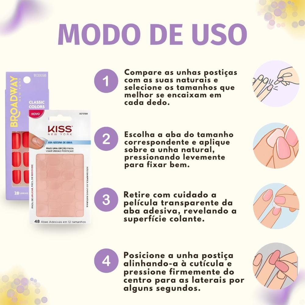 Kit Kiss New York: Unhas Postiças Quadrado Curto Vintage e Abas Adesivas Unhas ÚNICO 6