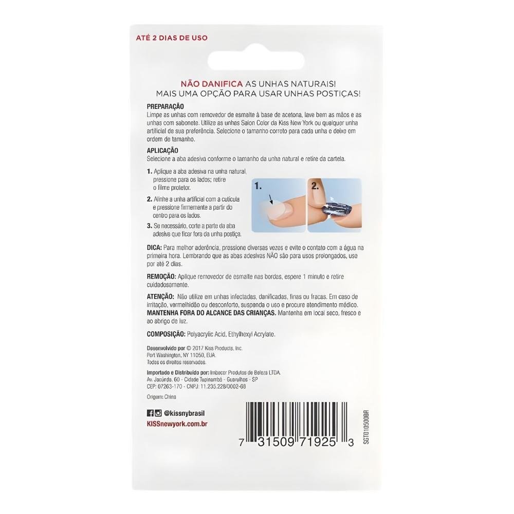 Kit Kiss New York: Unhas Postiças Bailarina Curto Bordeaux e Abas Adesivas De Unhas ÚNICO 3