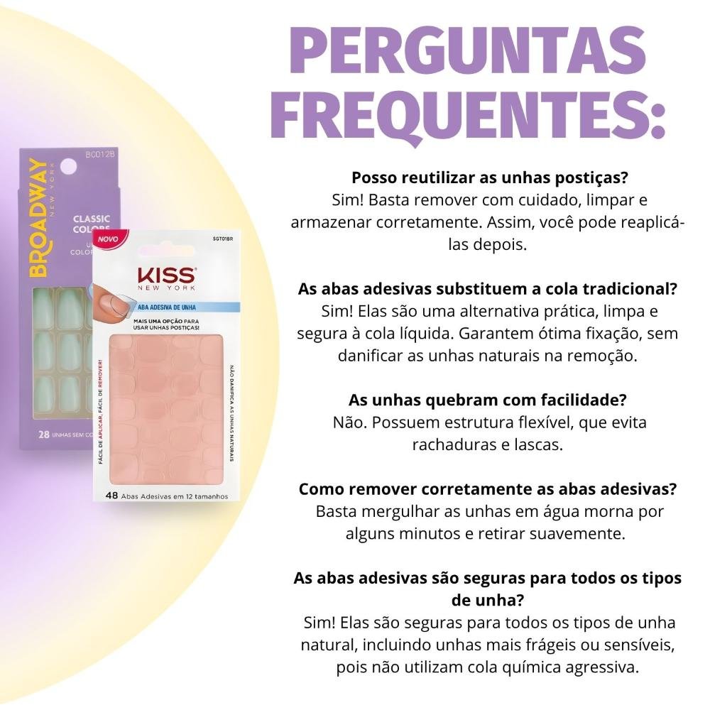 Kit Kiss New York: Unhas Postiças Bailarina Curto Bordeaux e Abas Adesivas De Unhas ÚNICO 7