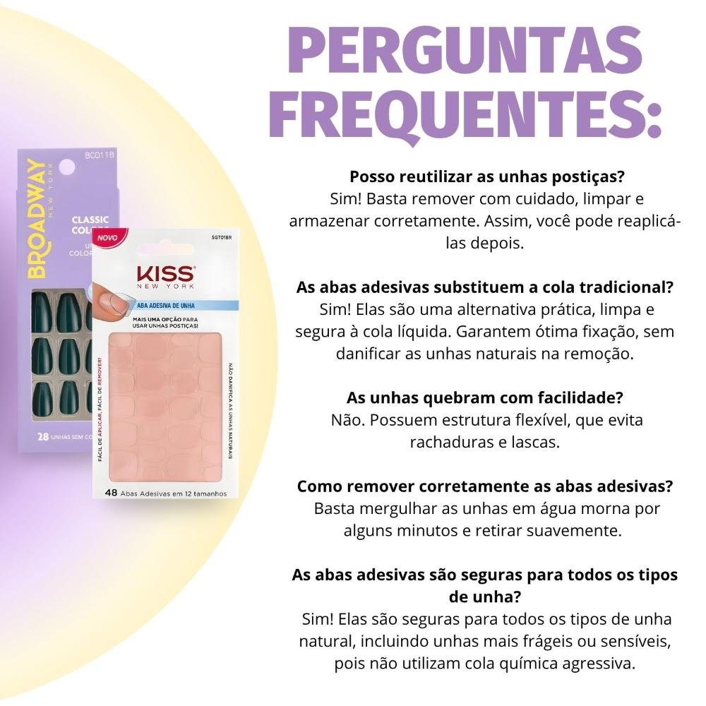 Kit Kiss New York: Unhas Postiças Bailarina Longo Oatmeal e Abas Adesivas De Unhas ÚNICO 7