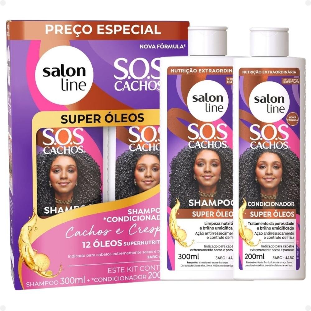 Kit Salon Line SOS Cachos Super Óleos: Shampoo 300ml e Condicionador 200ml 