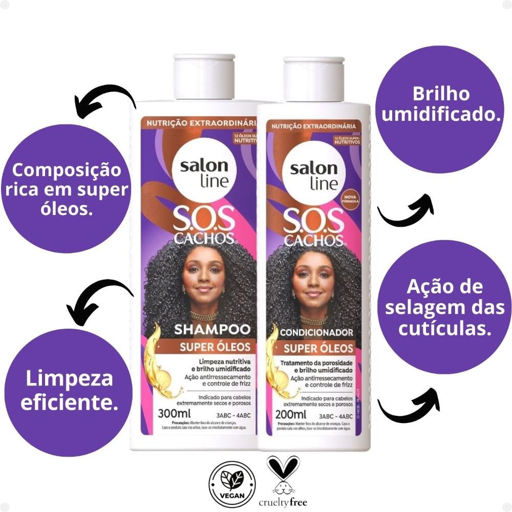 Kit Salon Line SOS Cachos Super Óleos: Shampoo 300ml e Condicionador 200ml 200ml 2