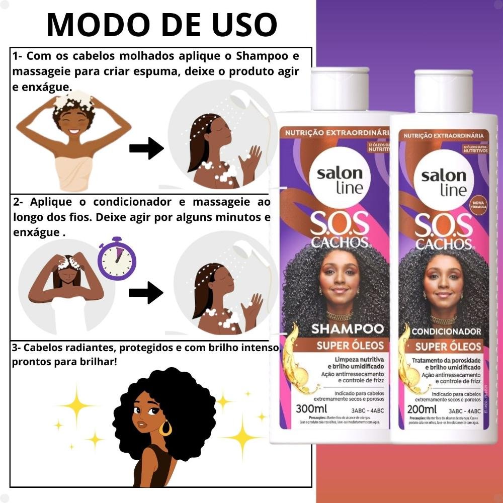 Kit Salon Line SOS Cachos Super Óleos: Shampoo 300ml e Condicionador 200ml 200ml 4