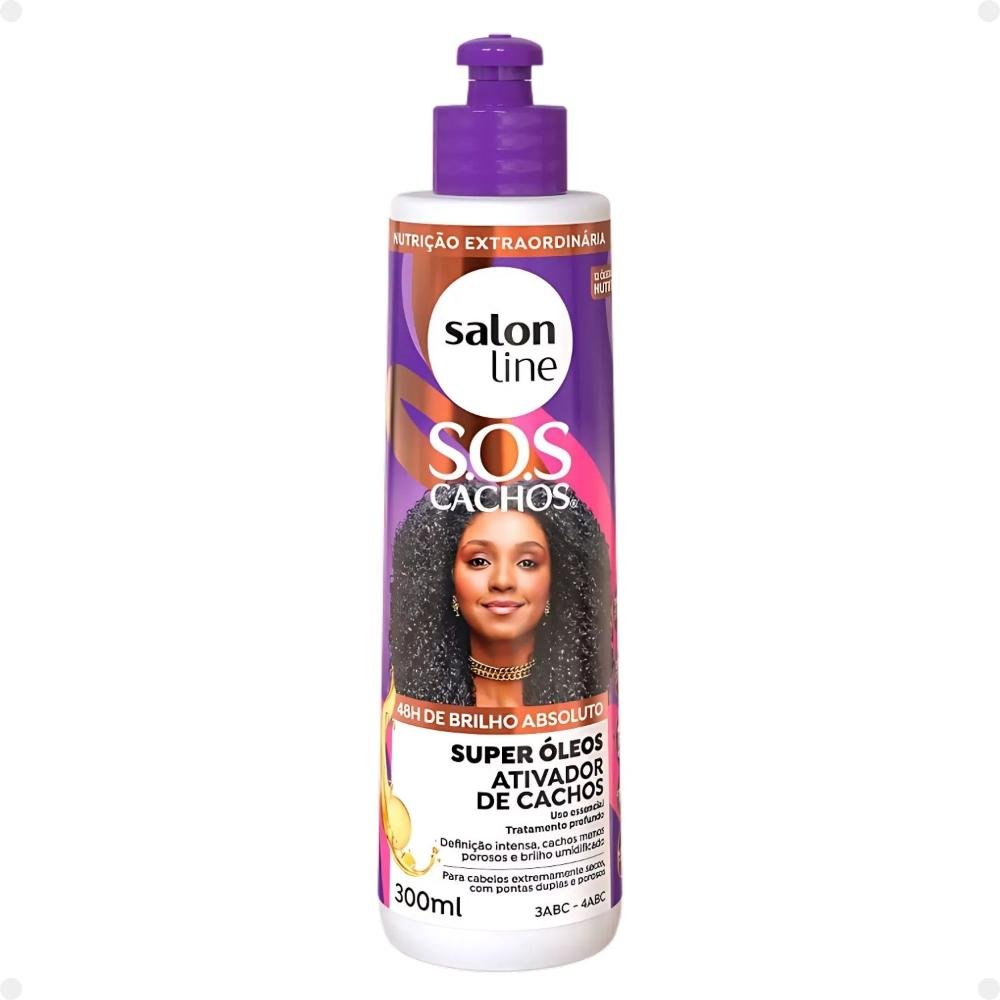 Kit Salon Line SOS Cachos Super Óleos: Shampoo 300ml e Condicionador 200ml + Ativador de Cachos 300ml ÚNICO 4