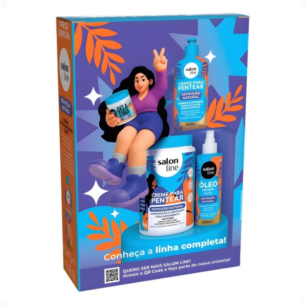 Kit Salon Line Definição Natural: Shampoo, Creme Multifuncional 300ml e Creme Para Pentear 1kg ÚNICO 3