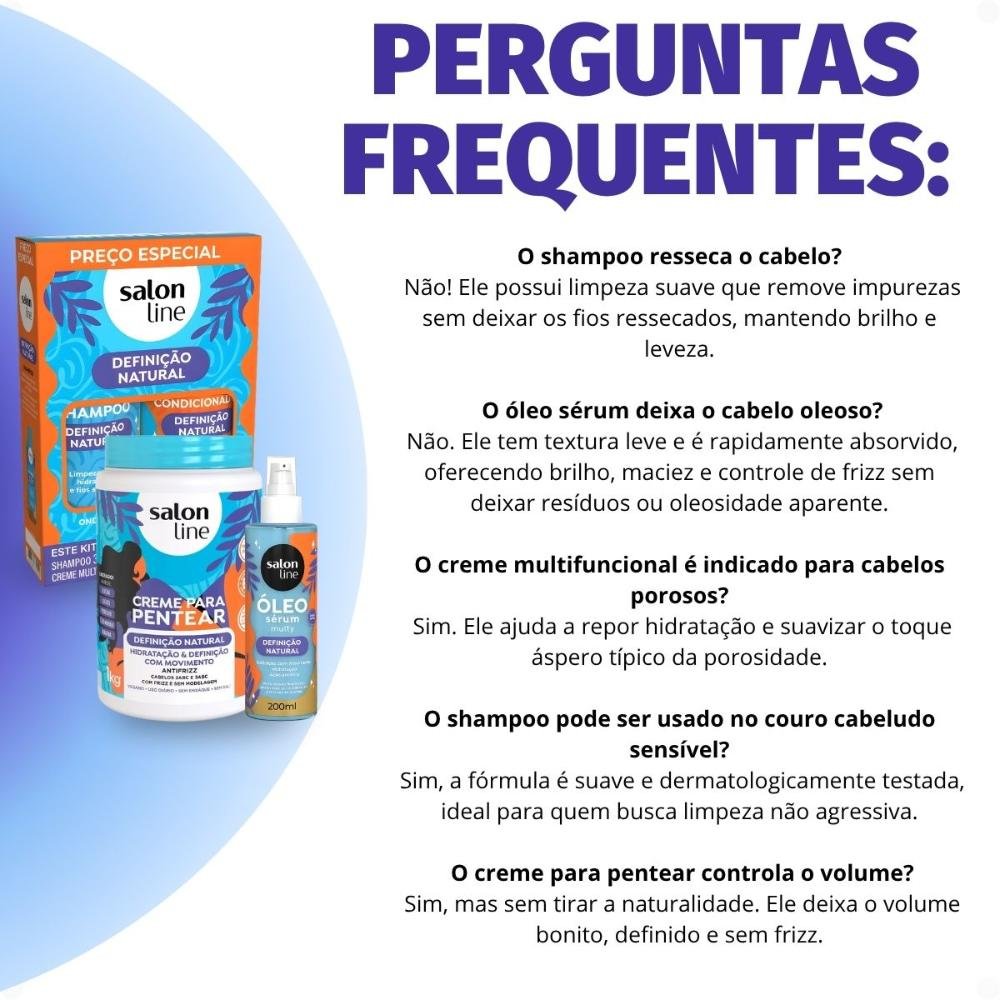 Kit Salon Line Definição Natural: Shampoo, Creme Multifuncional 300ml, Creme Para Pentear 1kg e Óleo Sérum Capilar 200ml ÚNICO 8
