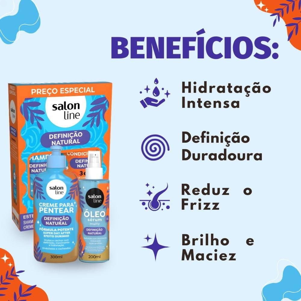 Kit Salon Line Definição Natural: Shampoo, Creme Multifuncional 300ml, Creme Para Pentear 300ml e Óleo Sérum Capilar 200ml ÚNICO 2