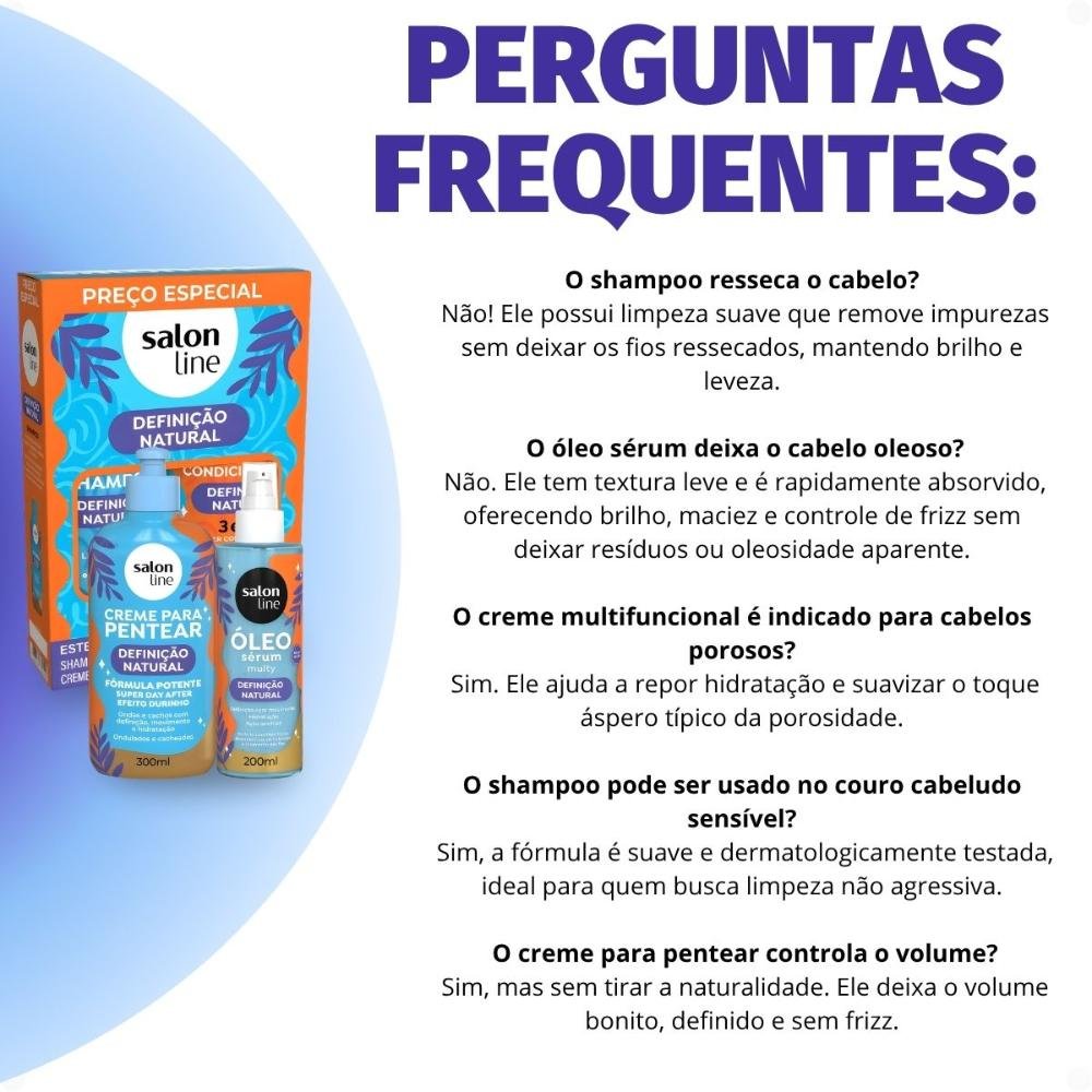 Kit Salon Line Definição Natural: Shampoo, Creme Multifuncional 300ml, Creme Para Pentear 300ml e Óleo Sérum Capilar 200ml ÚNICO 8