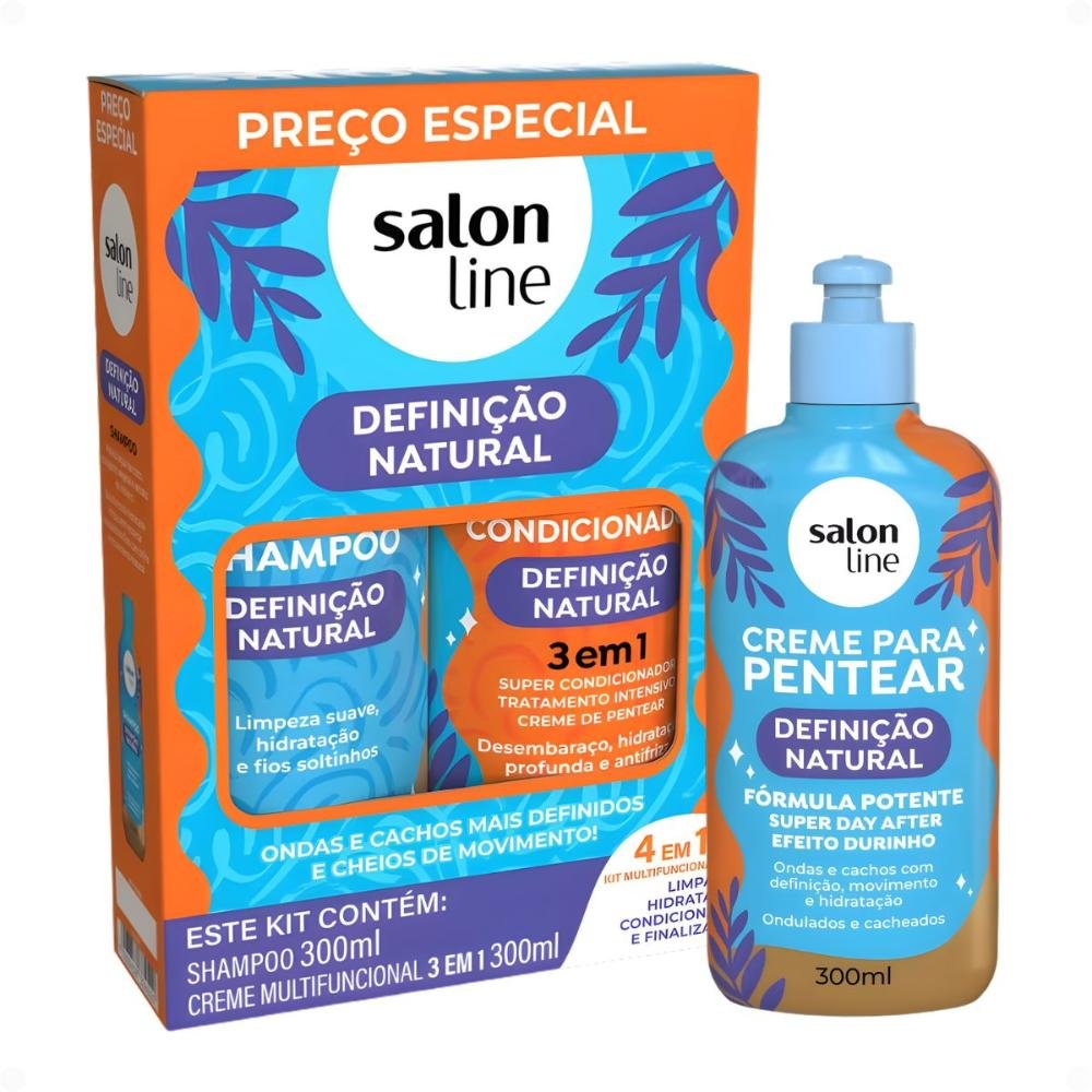 Kit Salon Line Definição Natural: Shampoo, Creme Multifuncional 300ml e Creme Para Pentear 300ml