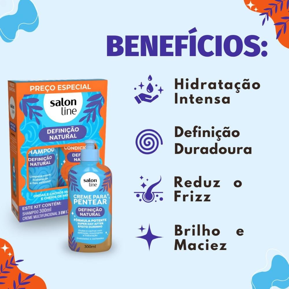 Kit Salon Line Definição Natural: Shampoo, Creme Multifuncional 300ml e Creme Para Pentear 300ml ÚNICO 2