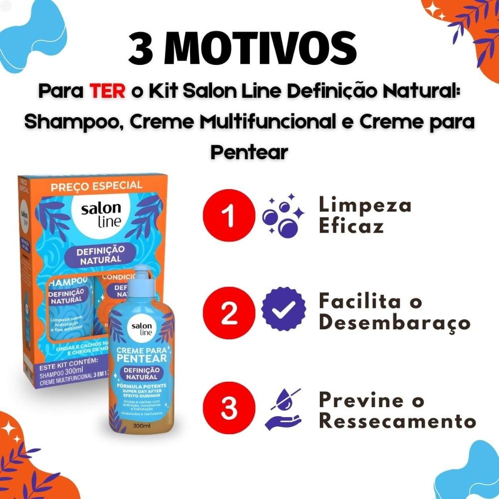Kit Salon Line Definição Natural: Shampoo, Creme Multifuncional 300ml e Creme Para Pentear 300ml ÚNICO 6