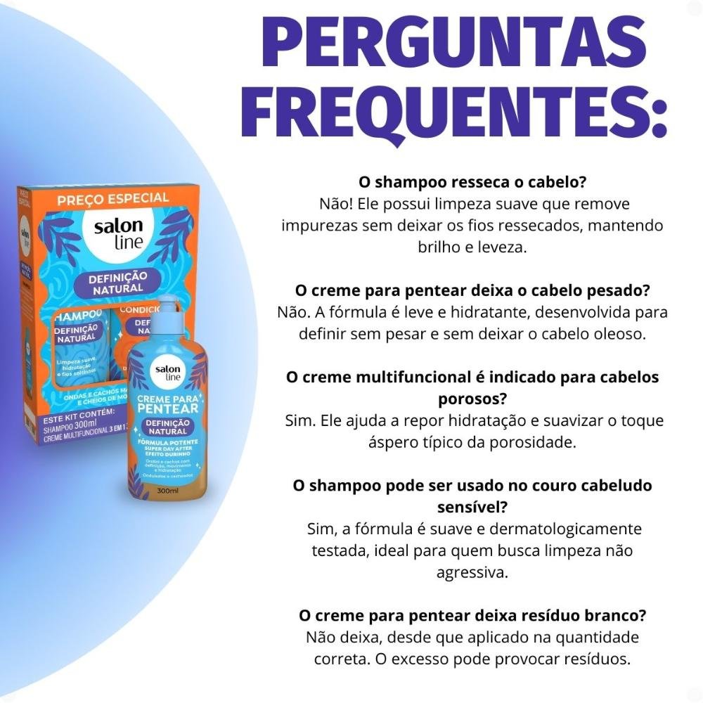 Kit Salon Line Definição Natural: Shampoo, Creme Multifuncional 300ml e Creme Para Pentear 300ml ÚNICO 8