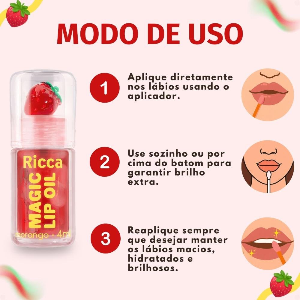 Lip Oil Ricca Magic Morango 4ml 5