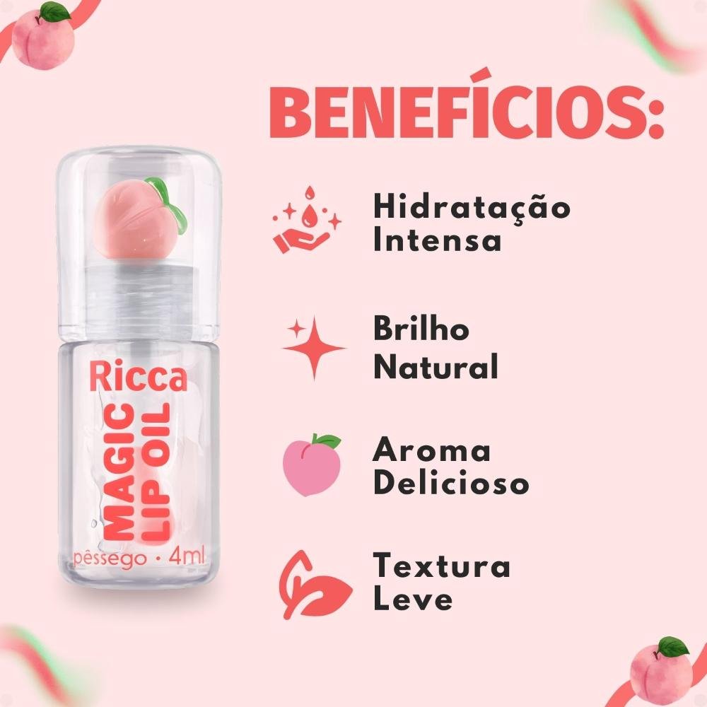 Lip Oil Ricca Magic Pessego 4ml 2