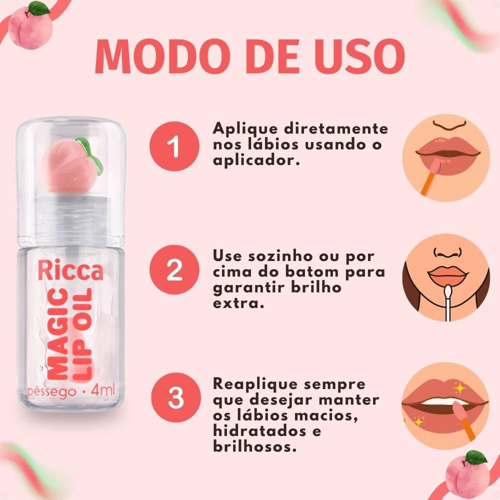 Lip Oil Ricca Magic Pessego 4ml 6